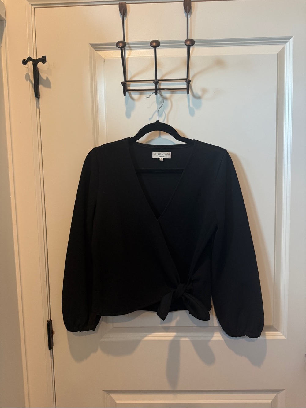 Madewell Black Wrap Tie Blouse with Long Sleeves
